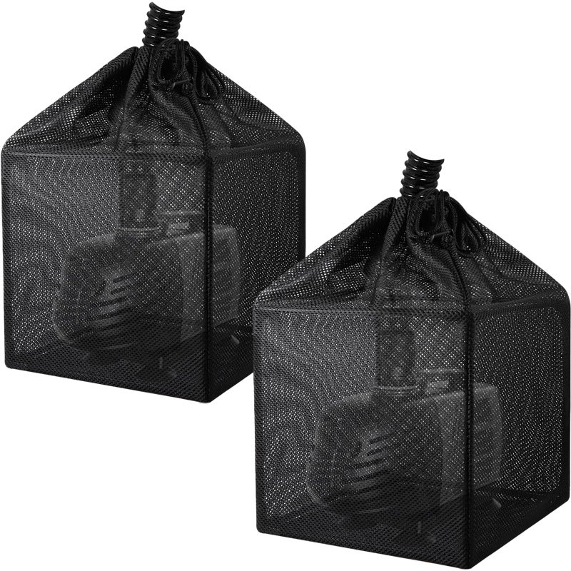 Hecaty Pond Filter Bag, Pump Barrier Bag, Anti-Clogging Cube Filter Box, Black Media Bag Pump Mesh Bag for Outdoor Water Fish Ponds (10""x 2 pack) - Image 1